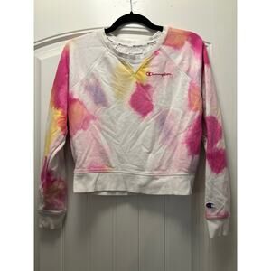 Champion Women Long Sleeve Tie Dye French Terry Pullover Sweatshirt Size‎ S Pink